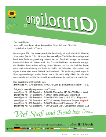 Lafis Elektro Stapler/Schubmaststapler 2,5 To. Bild- Bedienungsanleitung & Wartungsanweisungen & Bild- Ersatzteilliste & Explosionszeichnungen - annoligno 736
